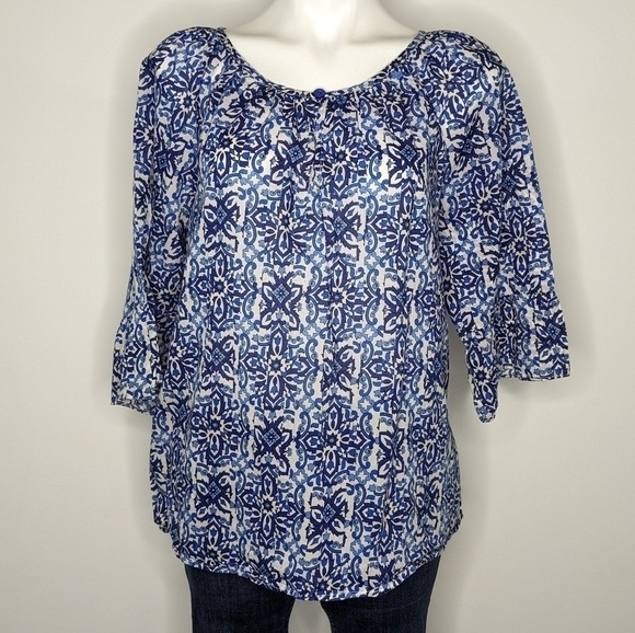 ✨3/$15 Milly for Design Nation blue white 1/2 sleeve blouse XL - Picture 1 of 8